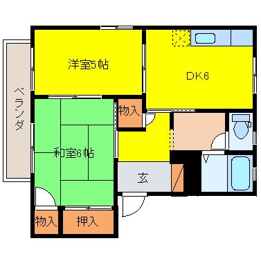グランディールJ2(2DK/2階)の間取り写真