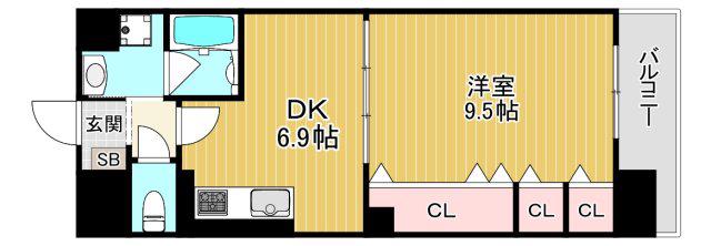 レジディア城北公園通(1DK/2階)の間取り写真