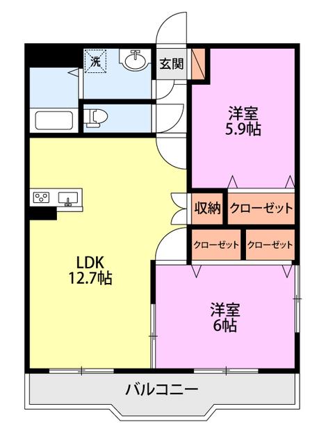 アイビーKY(2LDK/1階)の間取り写真