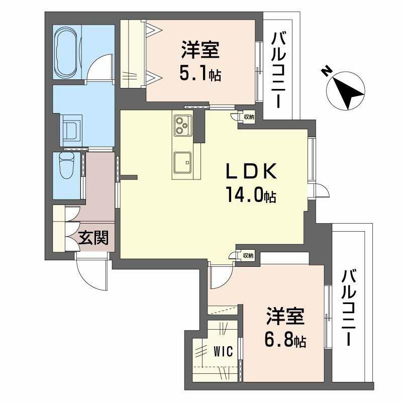JR東北本線 東仙台駅 徒歩9分 3階建 新築(2LDK/1階)の間取り写真