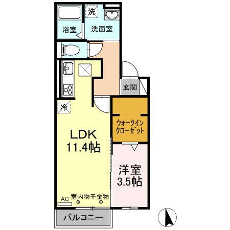 グレースタウン江南 F(1LDK/1階)の間取り写真