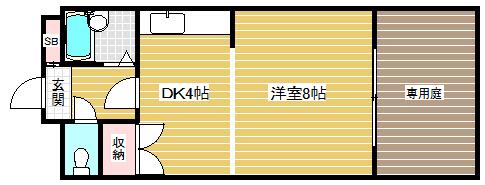 パックスヴィラ平野(1DK/1階)の間取り写真