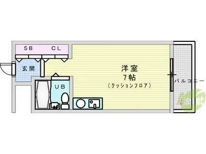 ハイツ衣笠(ワンルーム/1階)の間取り写真