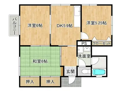 コーポチェリィ(3DK/2階)の間取り写真