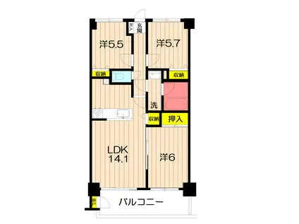 エーデルハイム武蔵野(3LDK/5階)の間取り写真