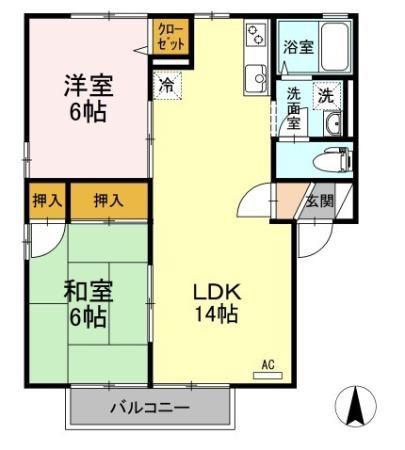 リッツハウス森松 B(2LDK/2階)の間取り写真