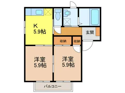 フォーレス三城(2K/2階)の間取り写真