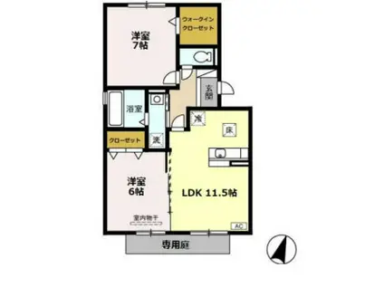 グラン・ドミール古賀B棟(2LDK/1階)の間取り写真