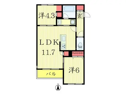 OPUSIIIUMEJIMA(2LDK/3階)の間取り写真