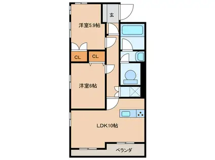 清友ビルA棟(2LDK/4階)の間取り写真