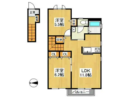 ヴィラ・ウィスタリア(2LDK/2階)の間取り写真