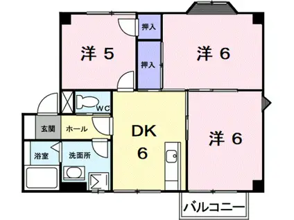 熊本市東区保田窪本町(3DK/2階)の間取り写真