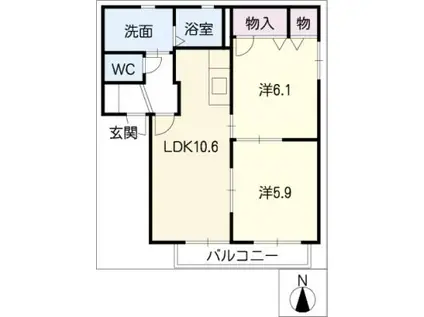 クール・アムールB棟(2LDK/2階)の間取り写真
