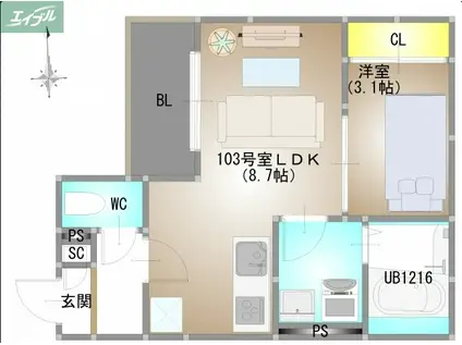 REGALEST 下伊福本町IV(1LDK/1階)の間取り写真