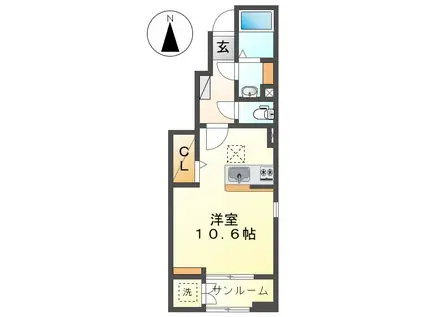 エムズガーデンA(ワンルーム/1階)の間取り写真