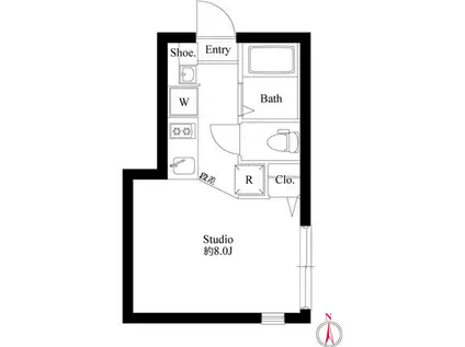 ティーグル荏原中延(ワンルーム/1階)の間取り写真