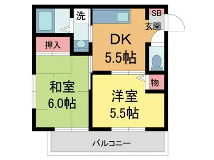 トリヴァンベール門前(2DK/1階)の間取り写真