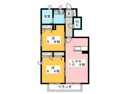 エスポワール(2LDK/1階)の間取り写真
