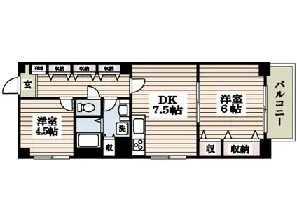 フラット内藤町(2DK/1階)の間取り写真