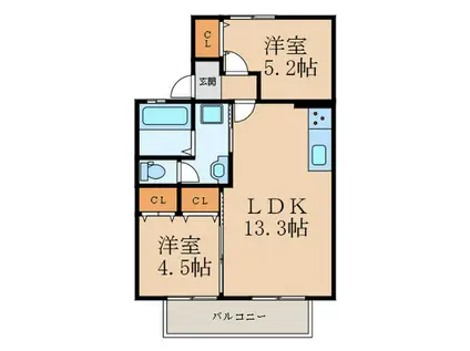 セジュール宮川(2LDK/2階)の間取り写真