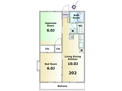 シティハイム 汐見(2LDK/2階)の間取り写真