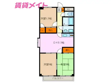 ベルハイム城山(3DK/1階)の間取り写真