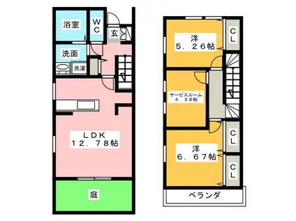 シャンブル レウスィット(2SLDK/1階)の間取り写真