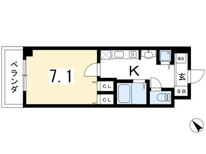 クラウンハイム京都北大路(1K/5階)の間取り写真