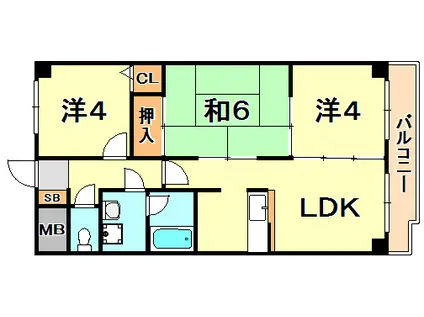 日宝アドニス塩屋(3LDK/2階)の間取り写真