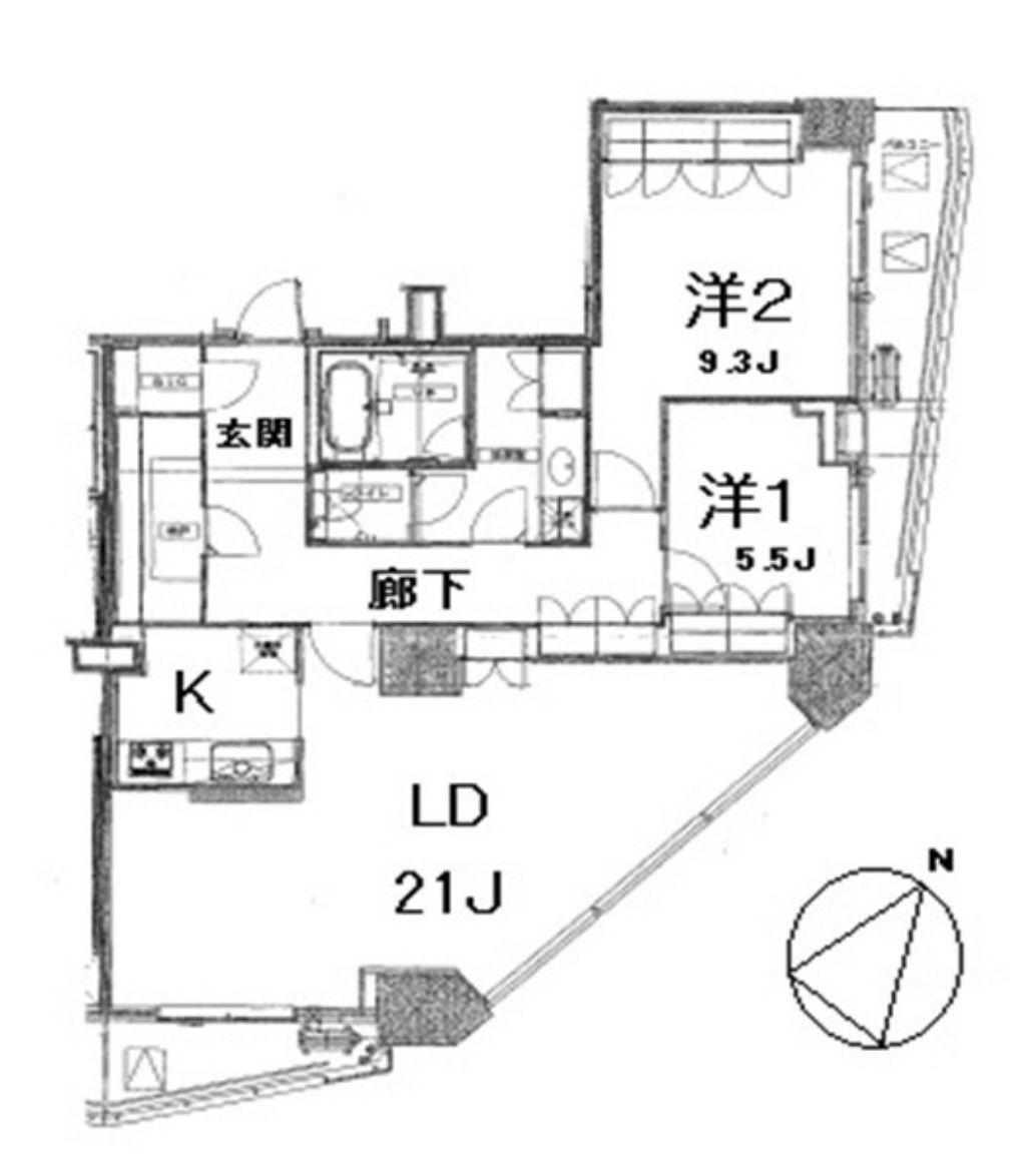 アトラスタワー六本木(2LDK/11階)の間取り写真