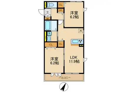ル・パルク(2LDK/3階)の間取り写真