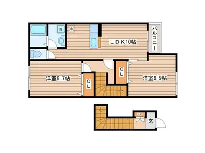 エルフ・ソレイユI(2LDK/2階)の間取り写真