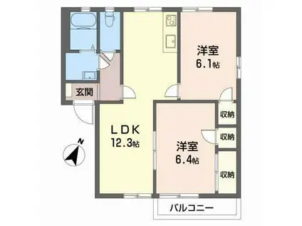 パークヒルズD(2LDK/1階)の間取り写真