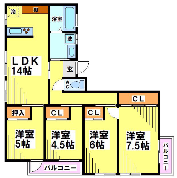 コアパレス常葉10(4LDK/4階)の間取り写真