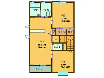 エーデルワイスB(2LDK/2階)の間取り写真