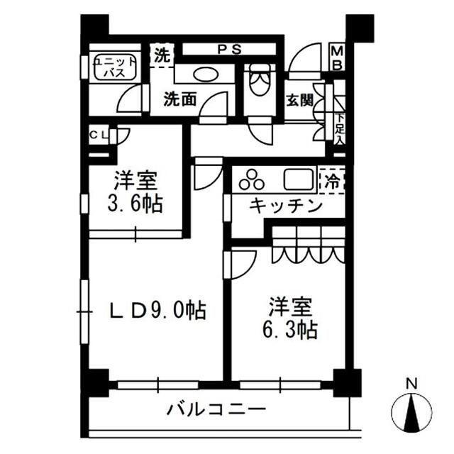 レジディア中落合(2LDK/7階)の間取り写真
