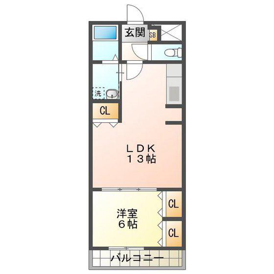 カレン橘(1LDK/4階)の間取り写真