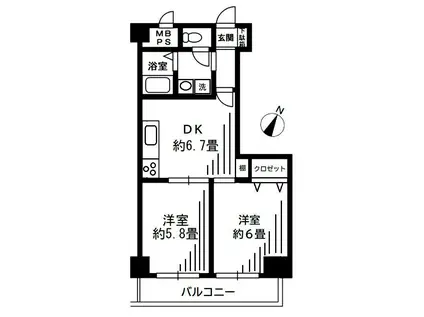 ヴェラハイツ日本橋箱崎(2DK/5階)の間取り写真