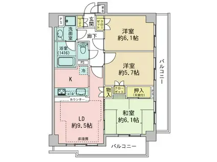 マイキャッスル三鷹台(3LDK/3階)の間取り写真