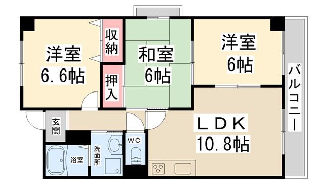 エーデル雲雀丘三番館(3LDK/3階)の間取り写真