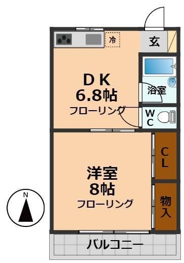 コーポタキ(1DK/2階)の間取り写真