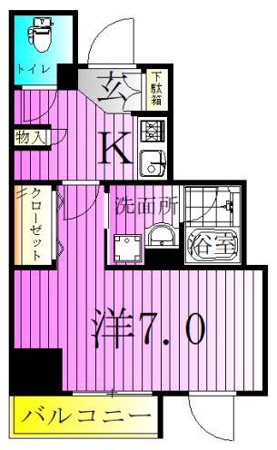グランカーサ綾瀬(1K/6階)の間取り写真