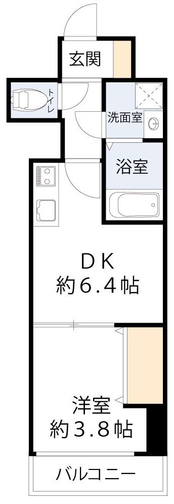 GARDENIA城東(1DK/6階)の間取り写真