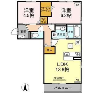 セレーノ古新(2LDK/1階)の間取り写真
