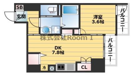 ALZA北浜(1DK/9階)の間取り写真