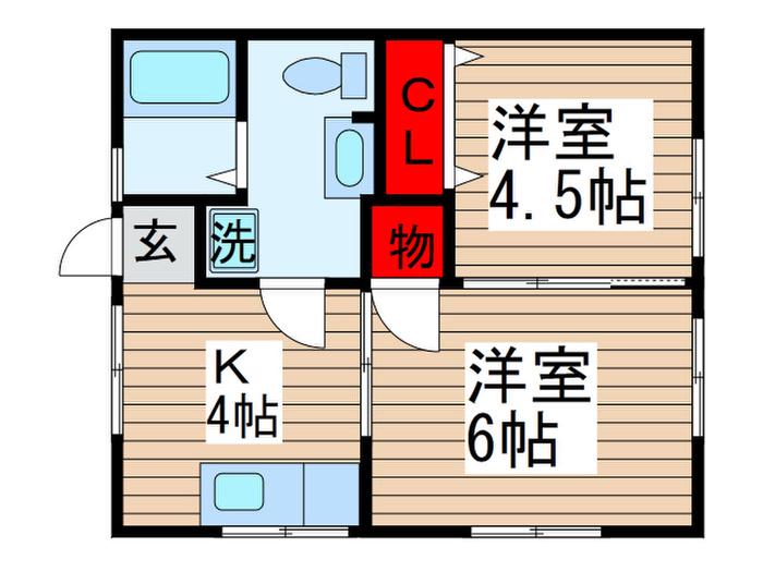 ヒルトップハイツ(2K/2階)の間取り写真