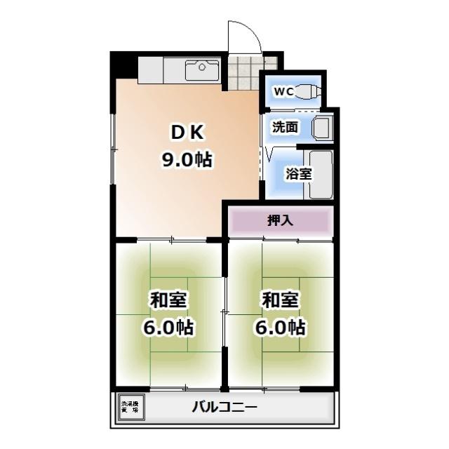 マンション丘(2DK/2階)の間取り写真