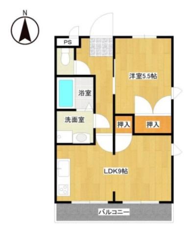 マンション吉野(1LDK/2階)の間取り写真