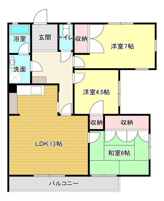シャトー蜆塚I(3LDK/1階)の間取り写真