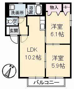 シャーメゾン K 参番館(2LDK/2階)の間取り写真